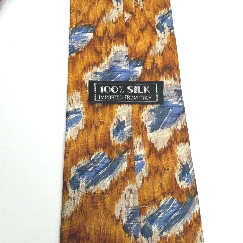 Ferrell Reed Silk Necktie Mens OS Gold Blue Abstract Ikat Italy USA